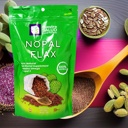 Nopal Flax Plus  Original Linaza  (6 units) Flaxseed Fiber for Gentle Colon Cleansing and Digestive Health. Nuestra Salud