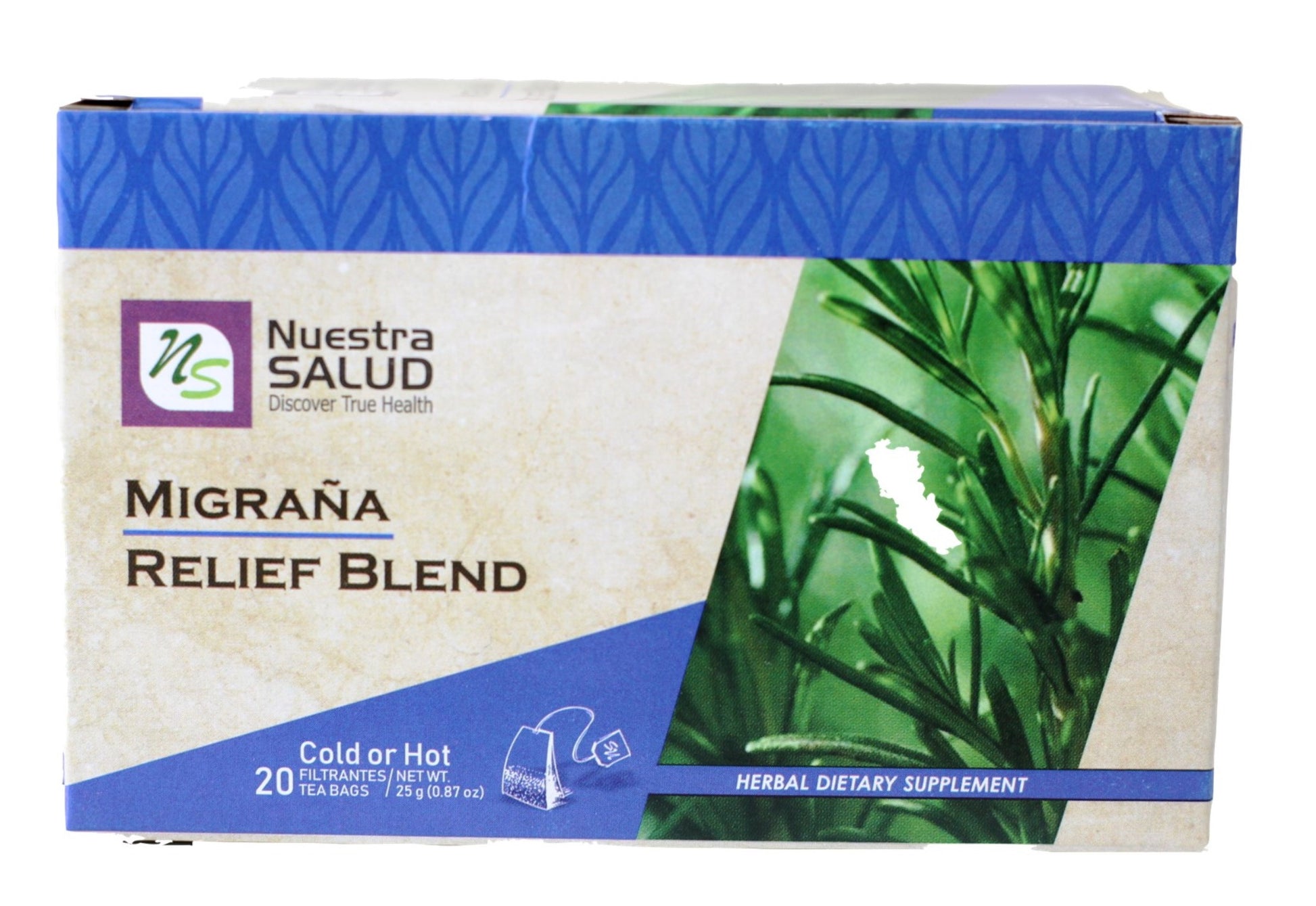 Migraine Tea Relief Blend Migraña Herbal Tea (20 Tea bags) Nuestra Salud