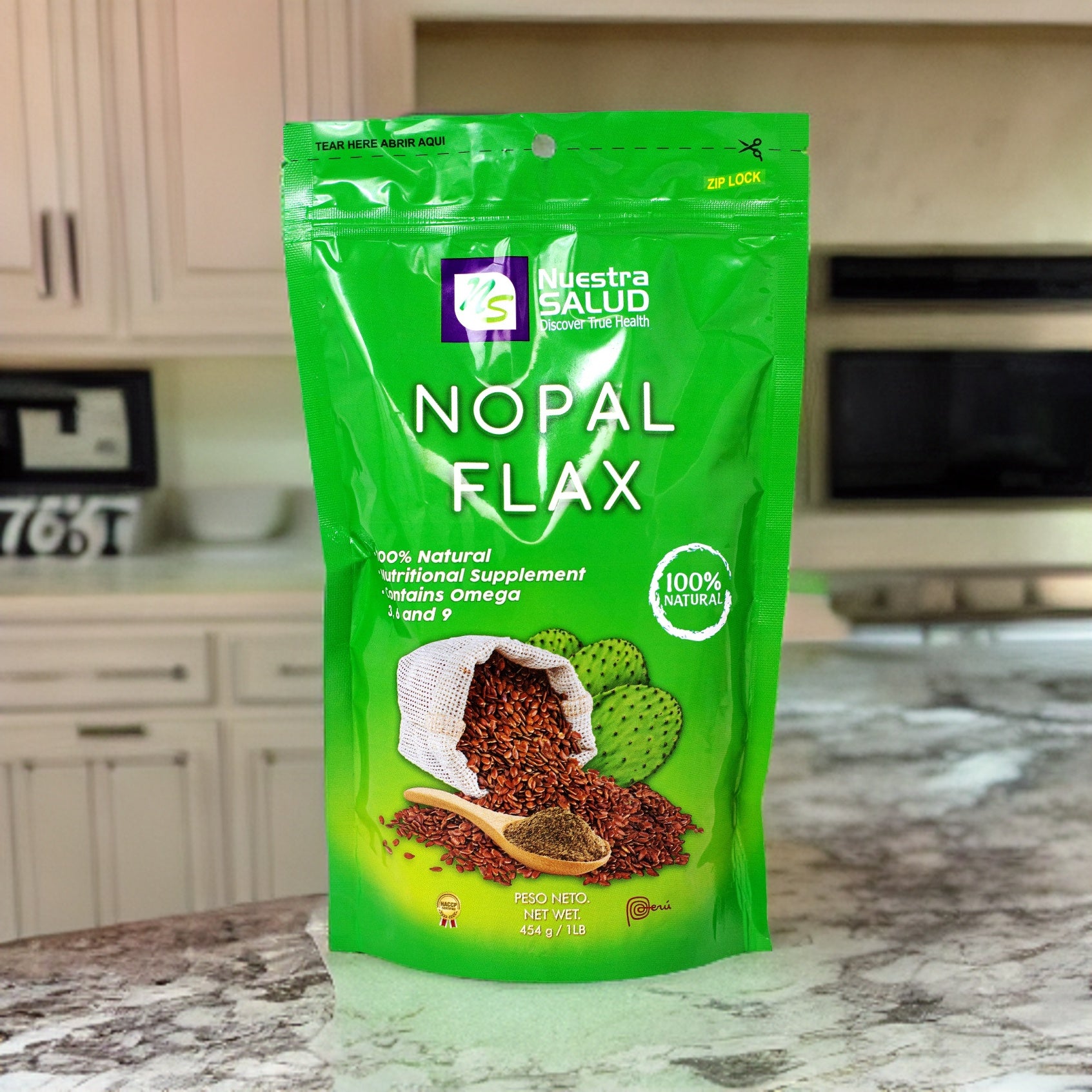 Nopal Flax Plus  Original Linaza  (6 units) Flaxseed Fiber for Gentle Colon Cleansing and Digestive Health. Nuestra Salud