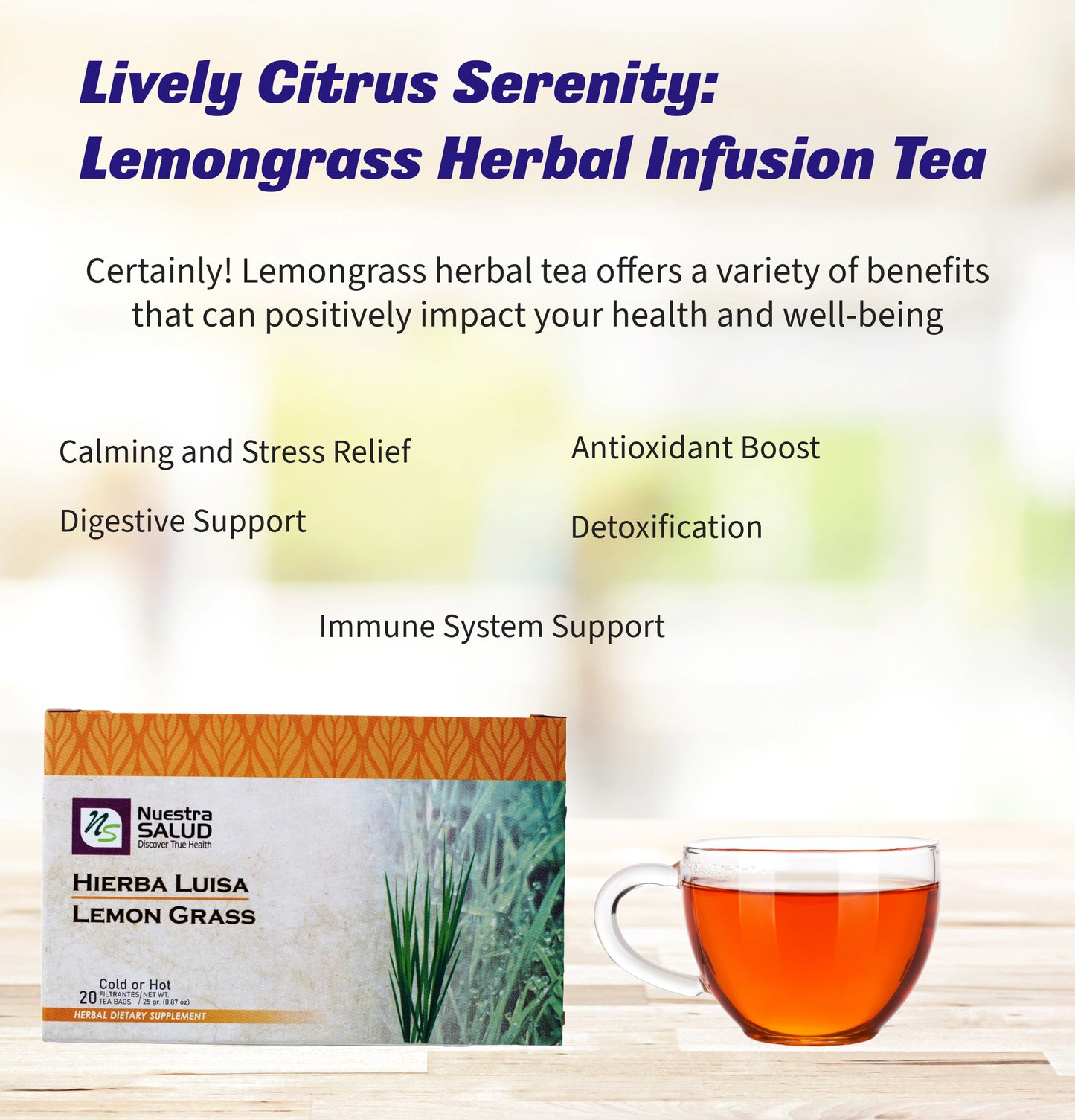 Lemongrass Tea  Hierba Luisa Herbal Tea (20 Tea bags) Nuestra Salud