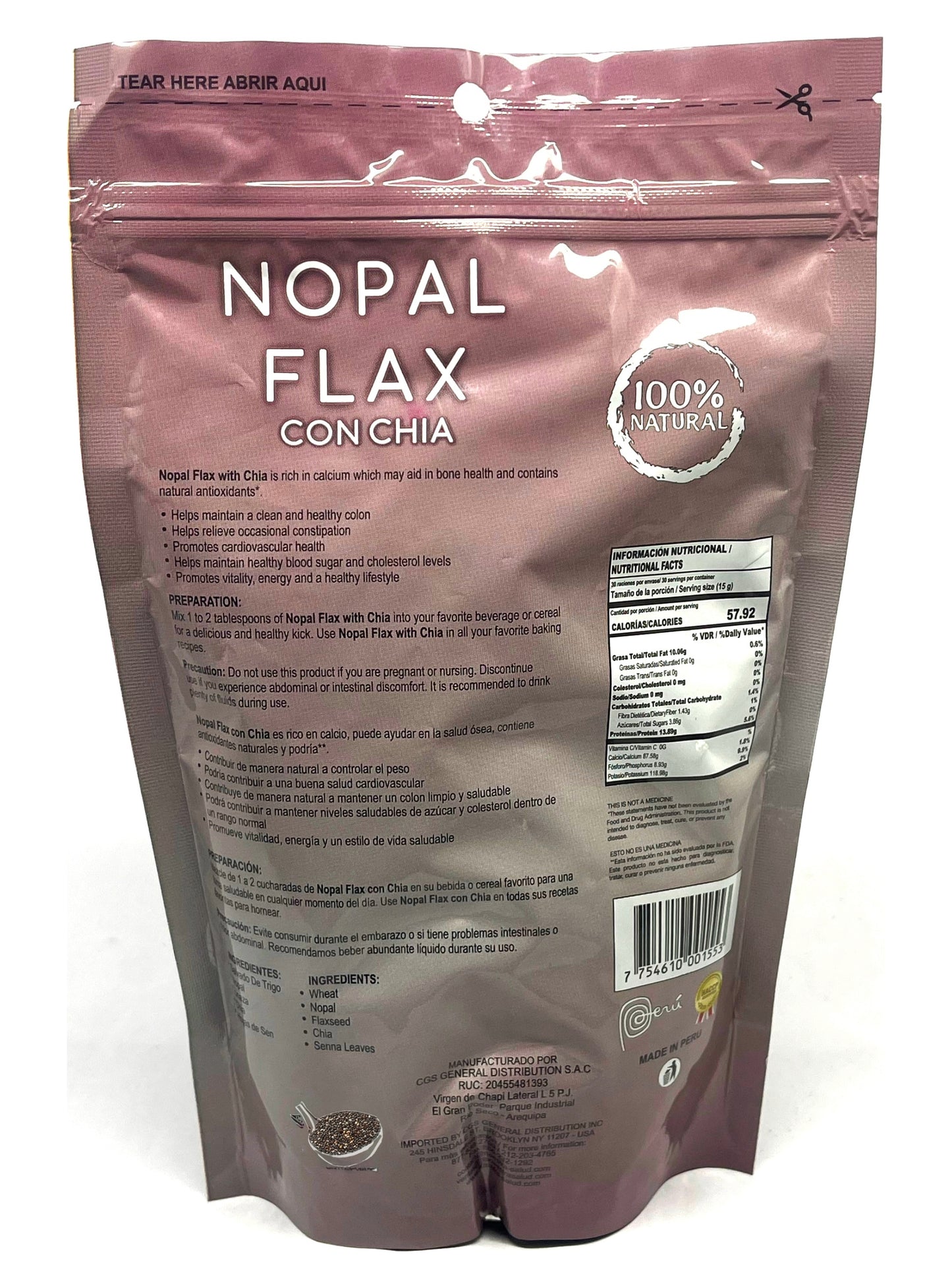 Nopal Flax Plus Chia seeds Flaxseed (454g) Colon Cleanser