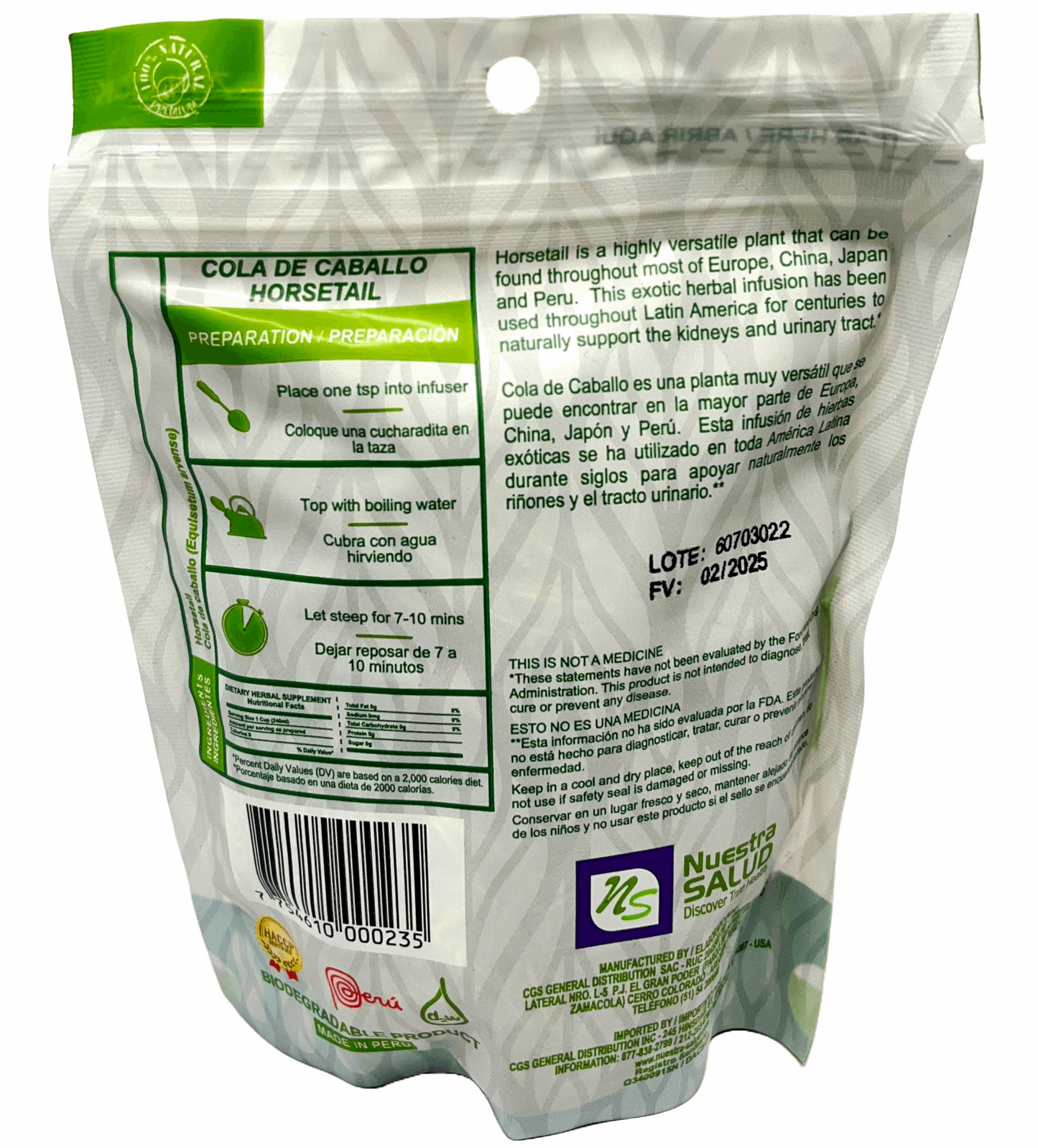 Horsetail Herbal Tea for Wellness - Value pack (90g)  Cola de Caballo Te