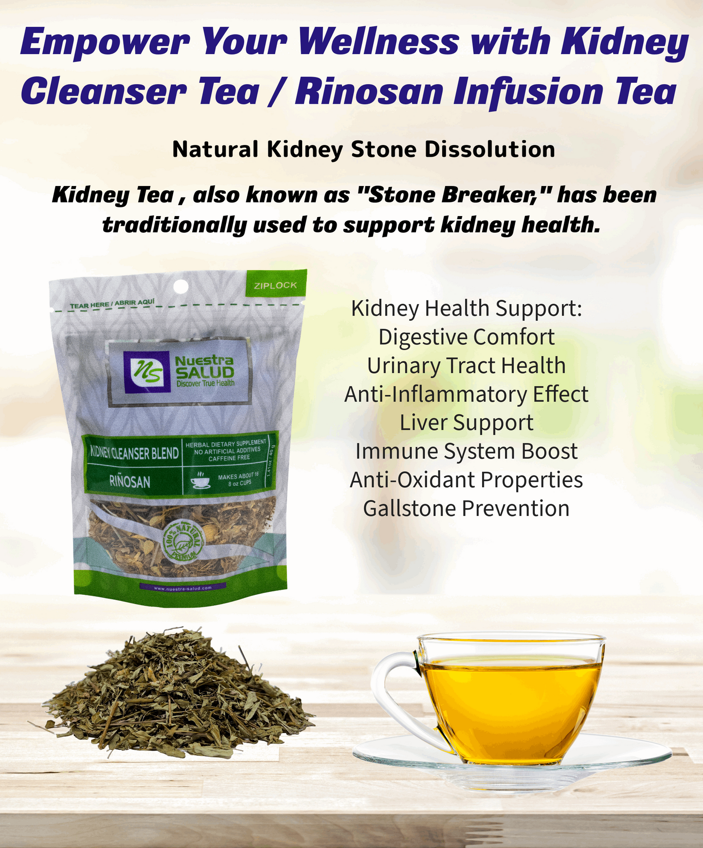 Kidney Cleanser Tea - Blend Herbal Tea - Value Pack (120g) Herb Riñosan