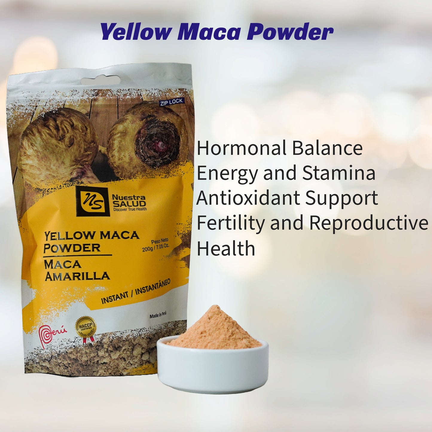 Maca Powder Unleash the Power of Peruvian Maca Amarilla (200g) Gelatinized Maca Root powder is still 100% pure maca root Nuestra Salud