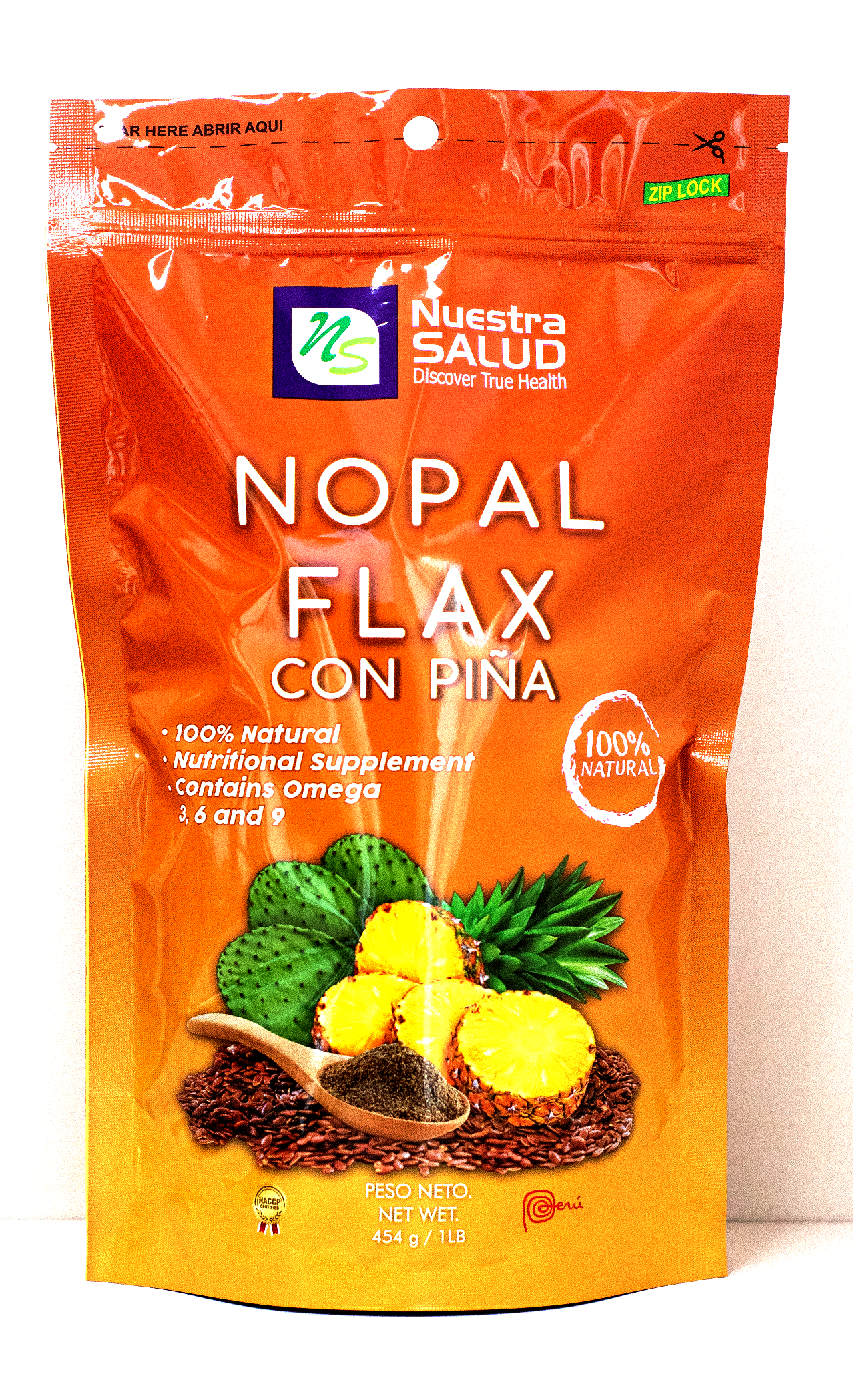 Nopal Flax Blend Plus Pineapple Flaxseed Fiber Senna Colon Cleanser (454g) Nuestra Salud