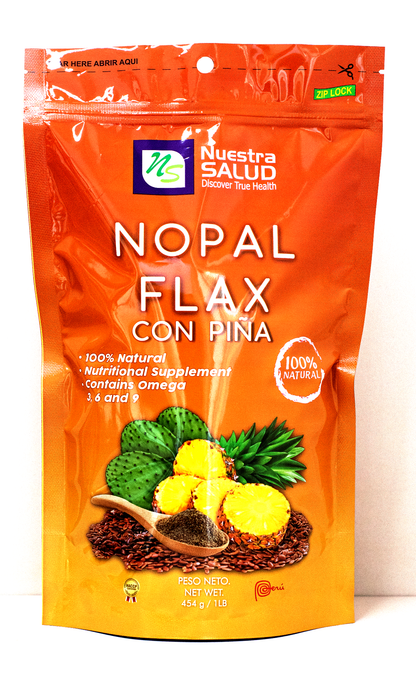 Nopal Flax Blend Plus Pineapple Flaxseed Fiber Senna Colon Cleanser (454g) Nuestra Salud