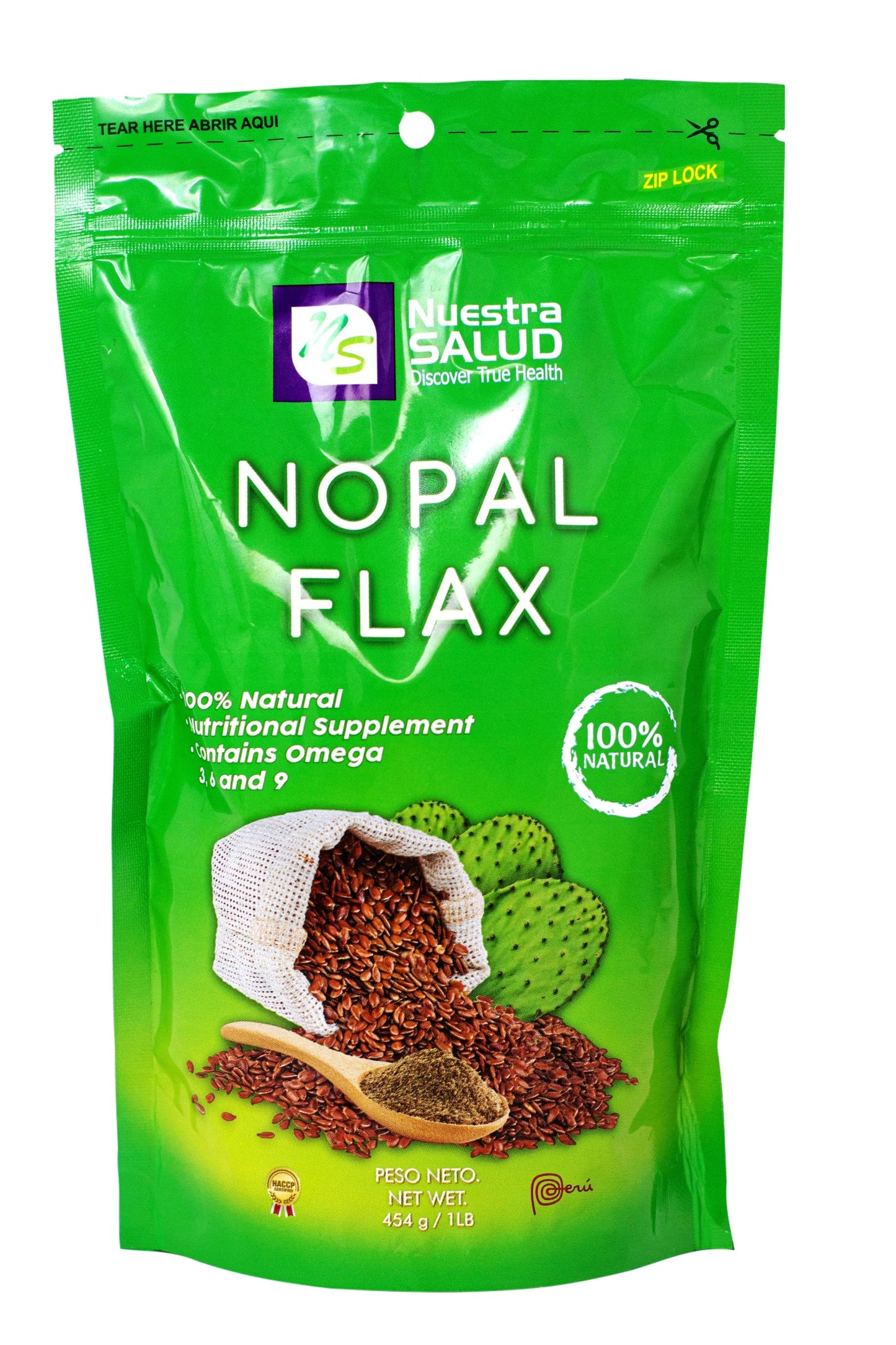 Nopal Flax Plus  Original Linaza  (6 units) Flaxseed Fiber for Gentle Colon Cleansing and Digestive Health. Nuestra Salud