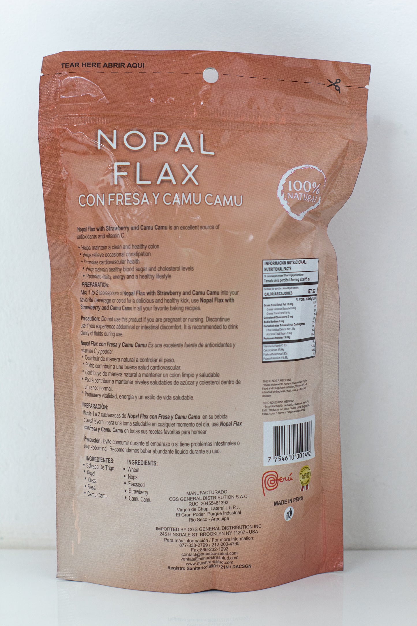  Nopal Flax Linaza Plus Strawberry & Camu Camu Flax seed Fiber (454) 1LB by Nuestra Salud sold by NS Herbs Co.